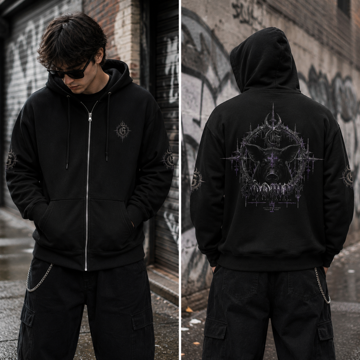 Dark Graphic Zip-Up Hoodie