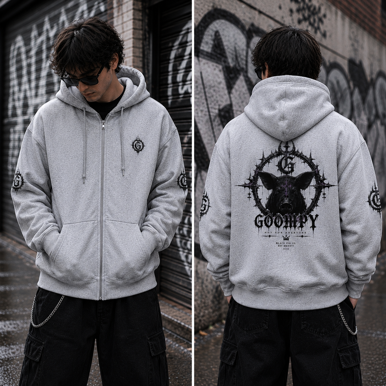 Dark Graphic Zip-Up Hoodie
